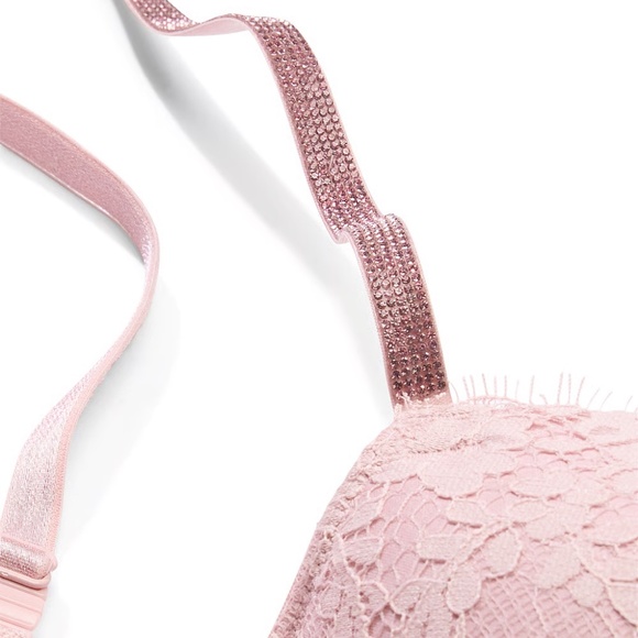 Victoria's Secret Twinkle Strap Lace V-String Panty Chalk Rose Medium NEW - Picture 5 of 7